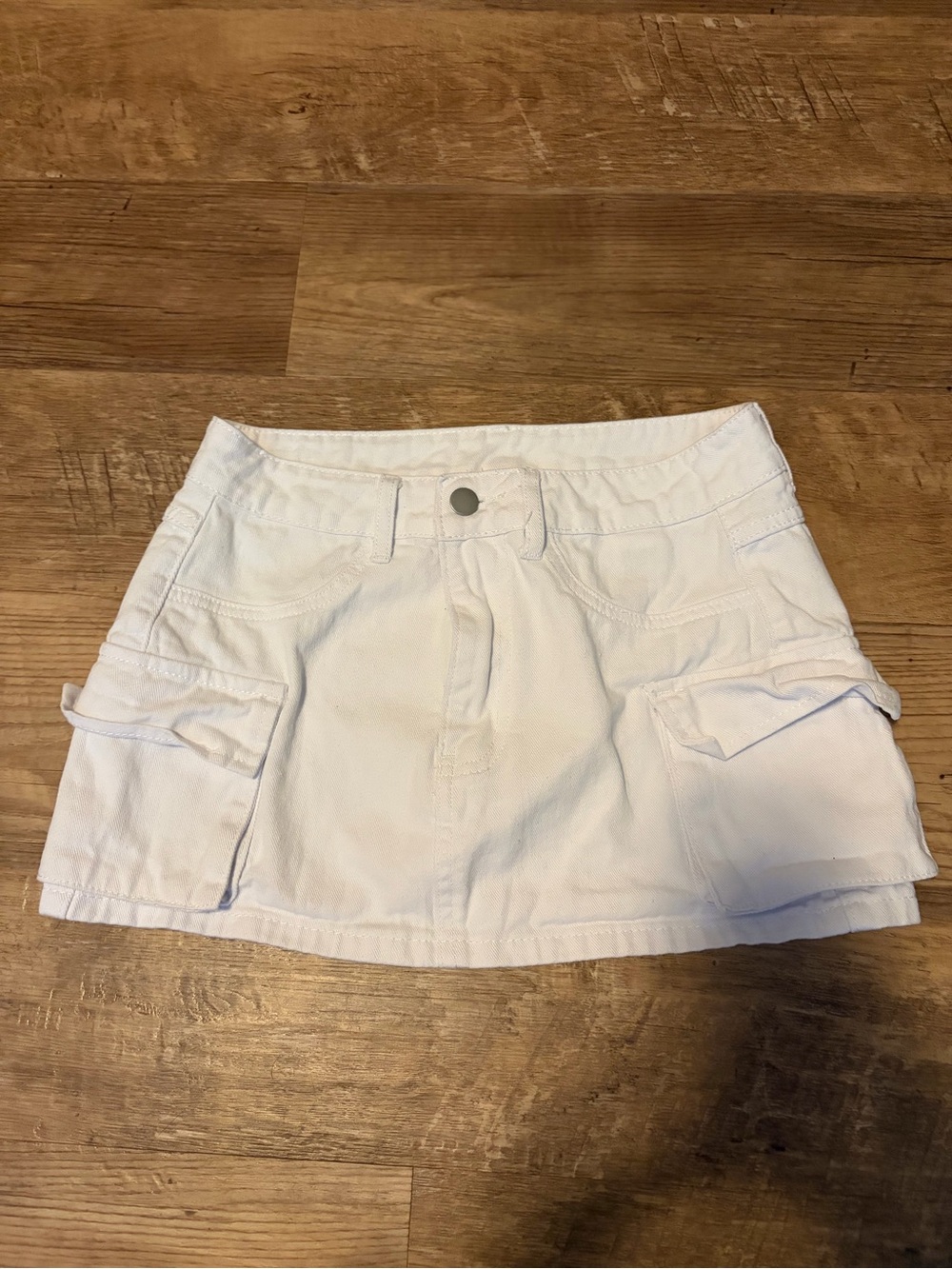 white denim cargo skirt